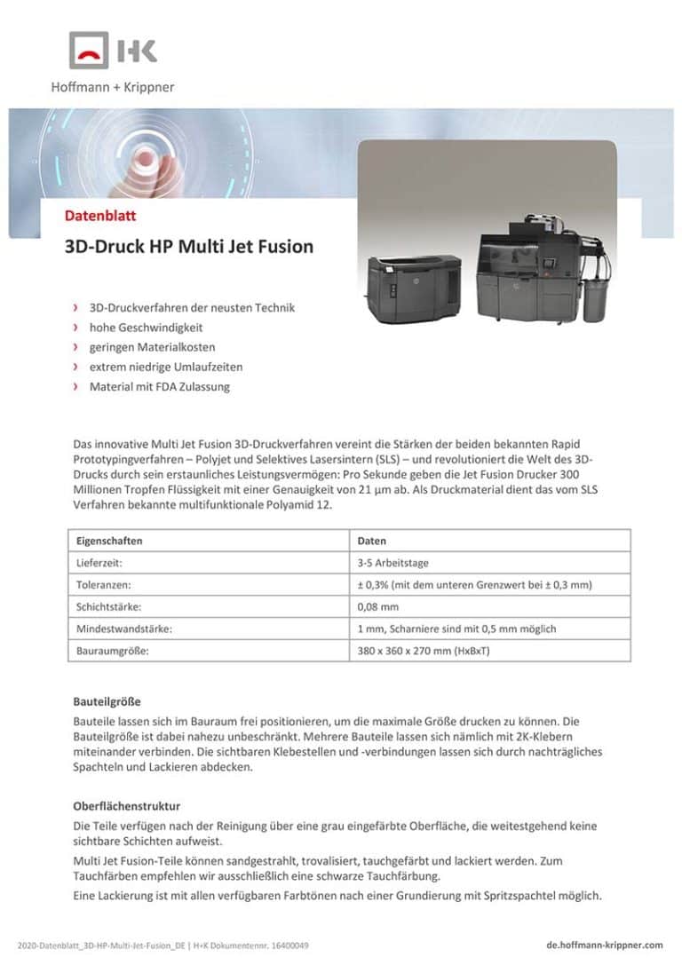 Datenblatt 3D-Druck HP Multi Jet Fusion