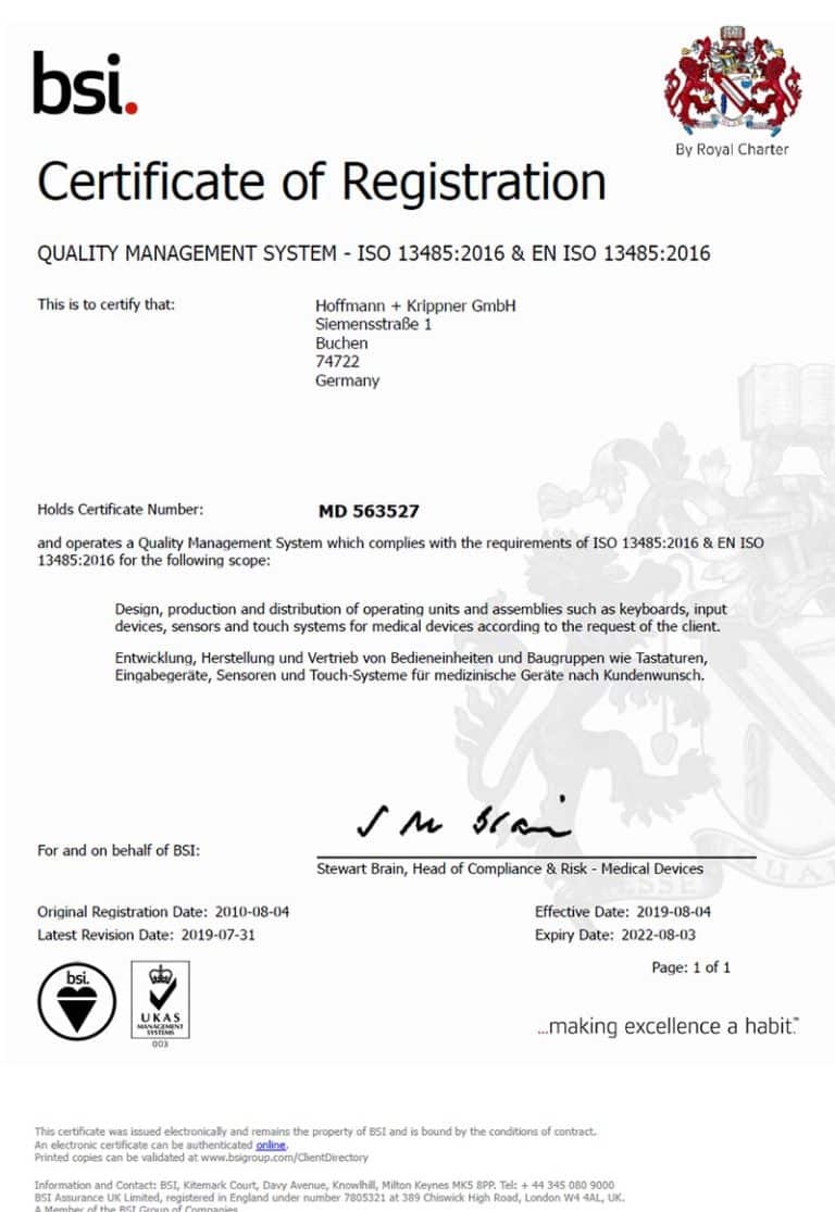 BSI Zertifikat ISO 13485
