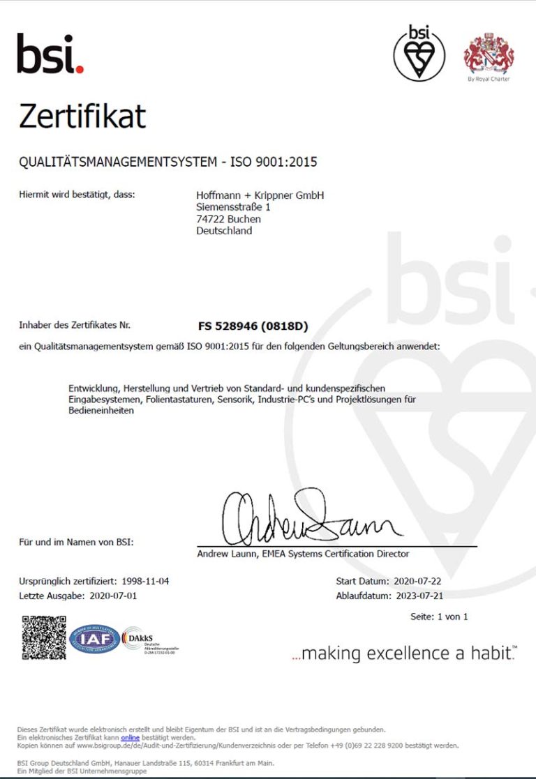 BSI Zertifikat ISO 9001